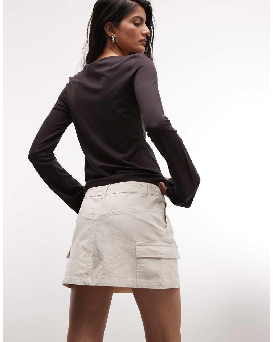 Monki Natural Cotton Cargo Mini Skirt With Pockets