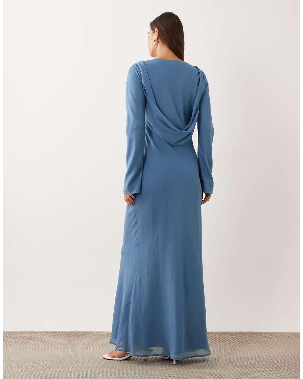 ASOS Blue Chiffon Maxi Dress With Cowl Neck Back Detail
