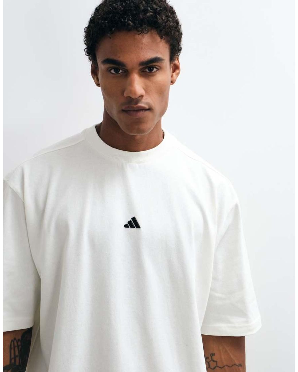 Adidas Originals White Oversized Central Small Logo T-shirt for men
