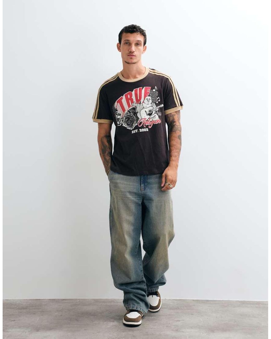 True Religion Brown Short Sleeve Graphic Logo Ringer T-shirt for men