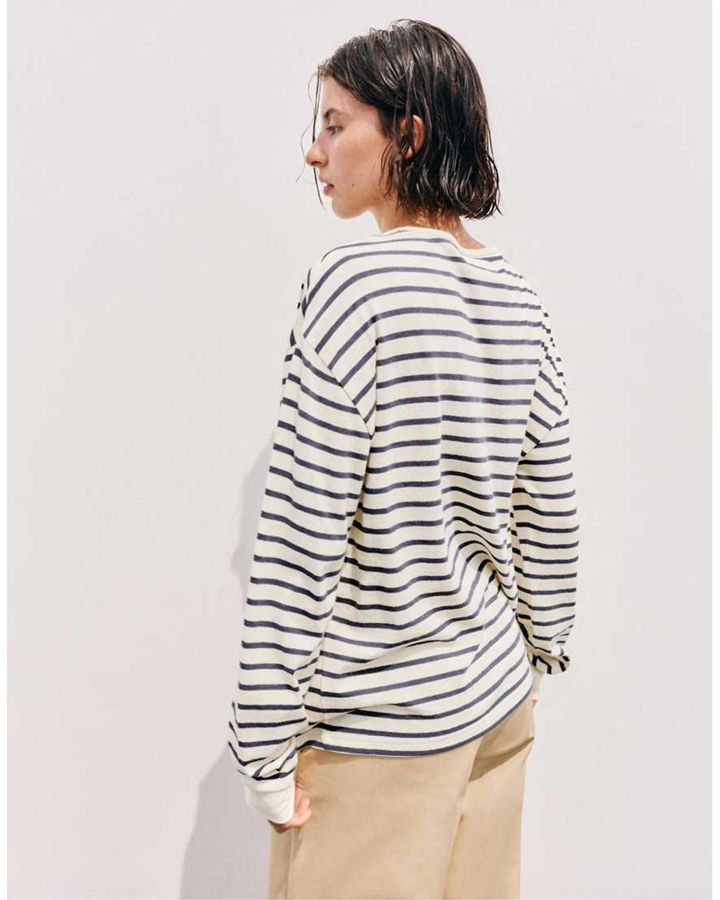 Pull&Bear Natural Oversize Long Sleeve Striped T-Shirt