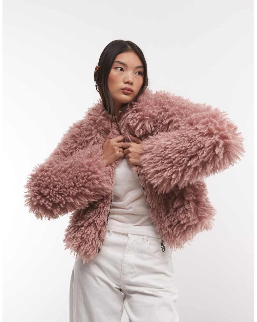 The Ragged Priest Red Boxy Fitted shaggy Jacket