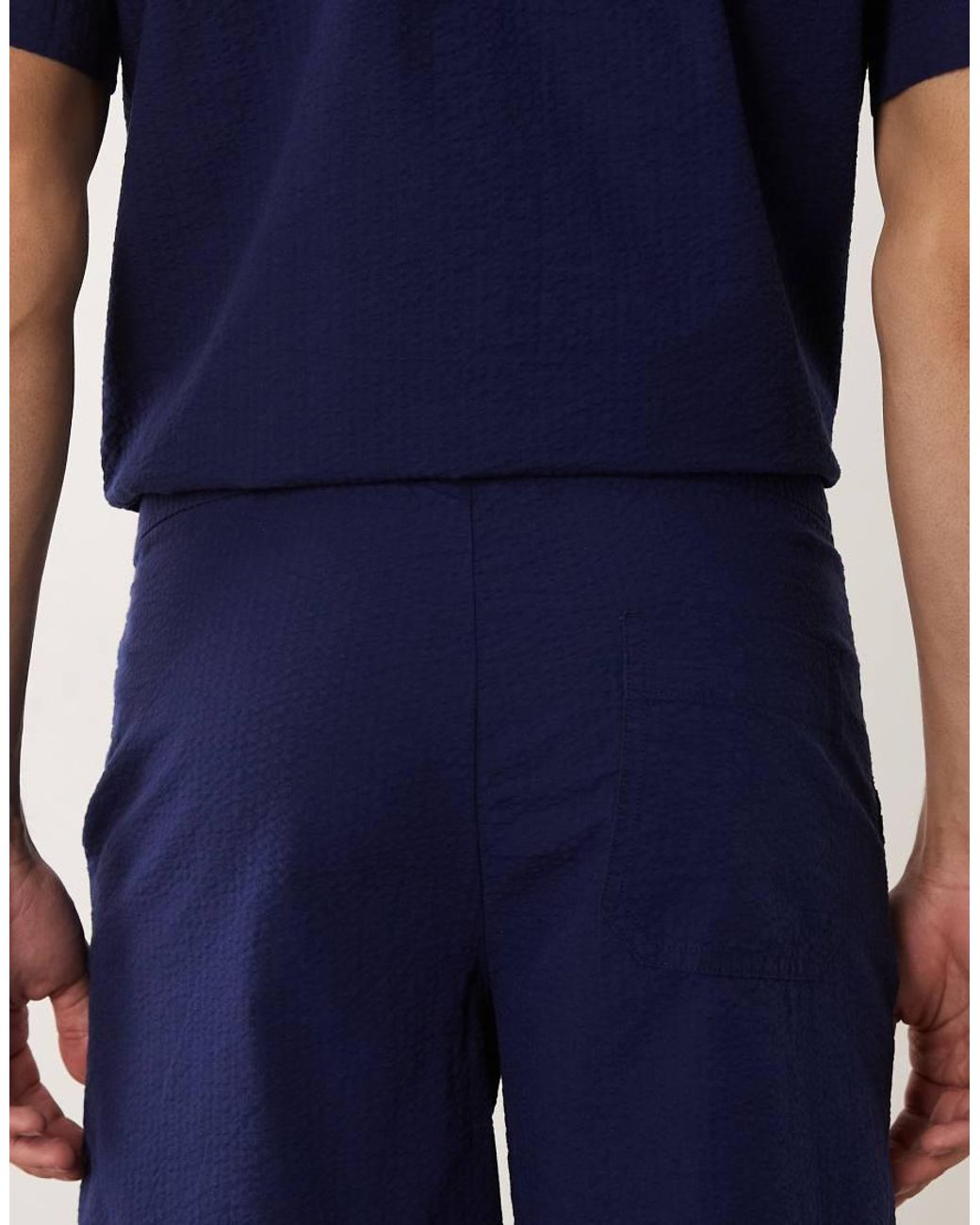 SELECTED Blue Co-ord Seersucker Shorts for men