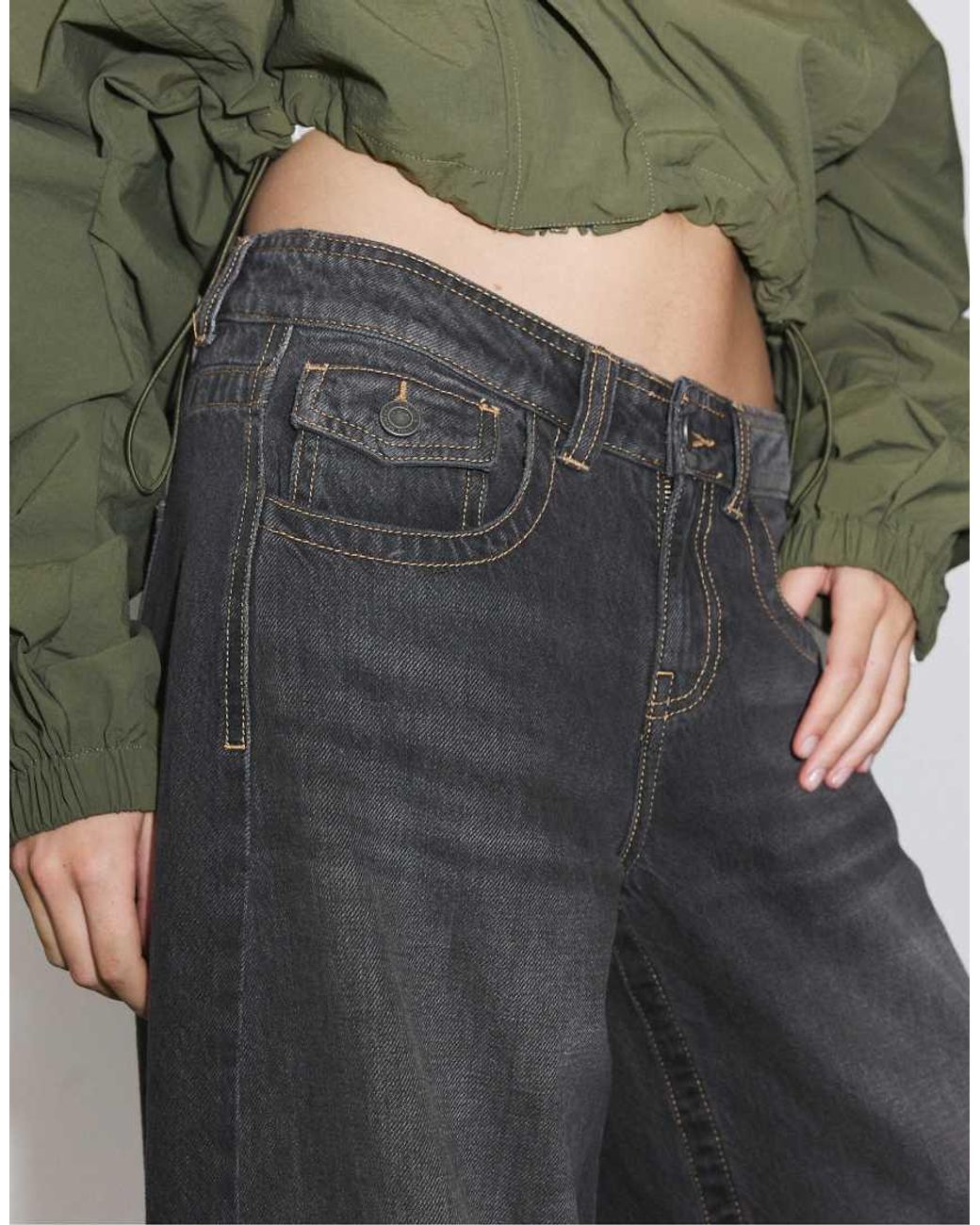 Stradivarius Gray Low-rise Balloon Jeans