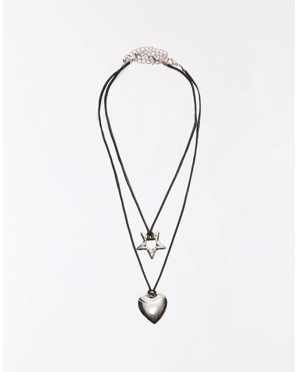 Bershka White Cord Necklace With Pendant Pack