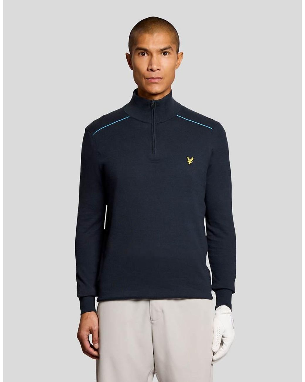 Lyle & Scott Blue Mid Knits Golf Tipped Quarter Zip Jumper for men