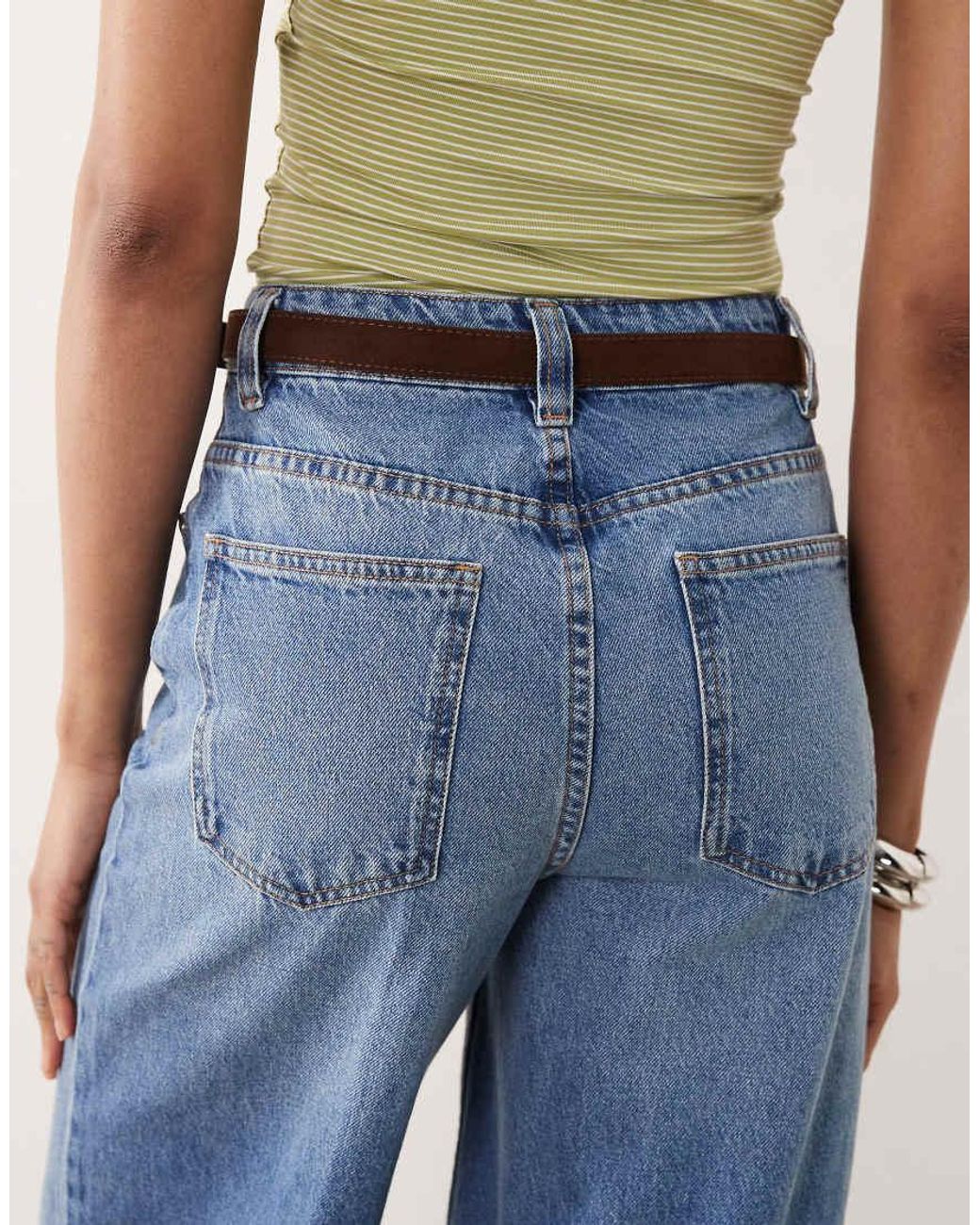ASOS Blue Asos Design Tall Wide Leg Jean With Crease Front And Belt