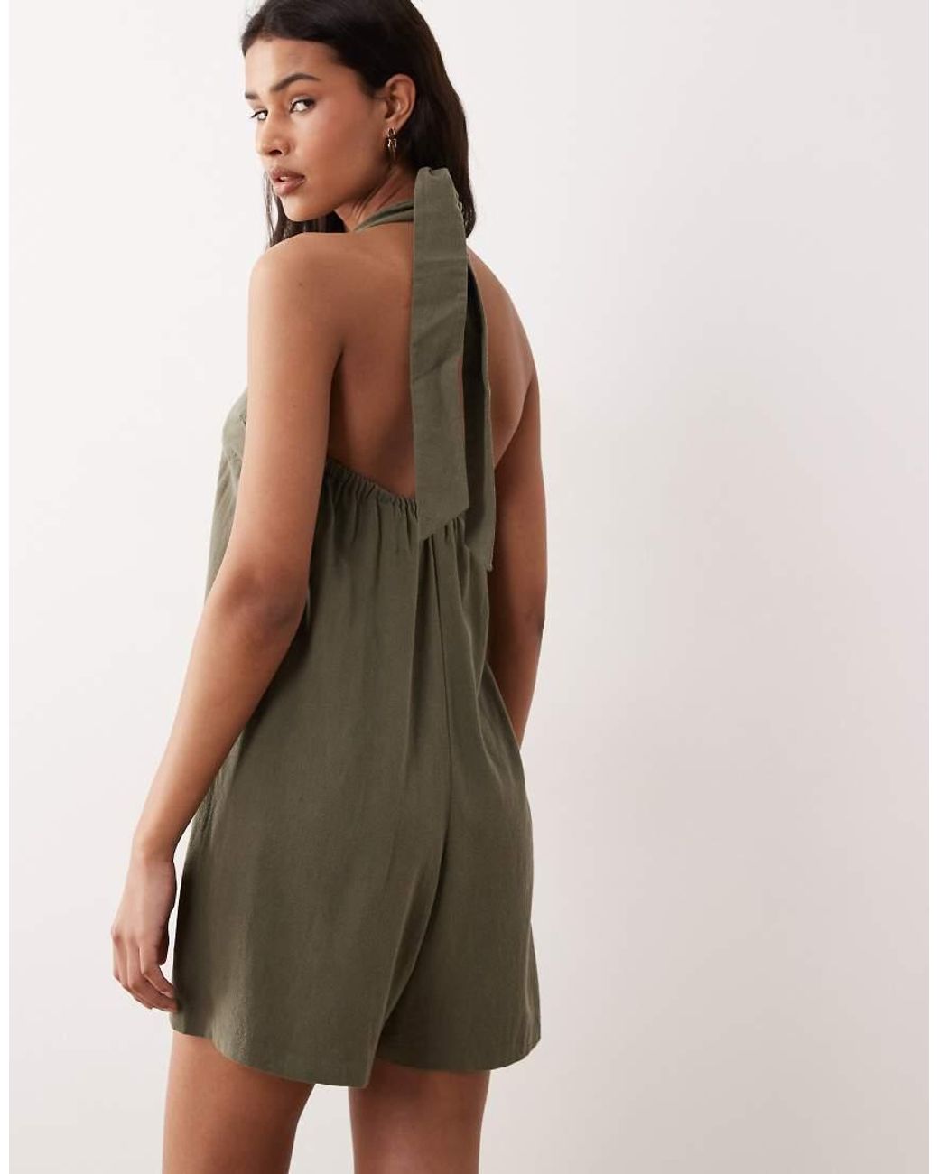 Miss Selfridge Natural Linen Blend Halter Romper