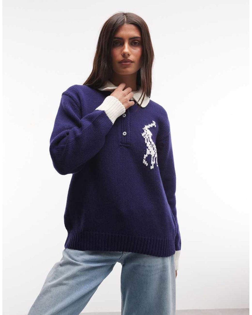Polo Ralph Lauren Blue Knitted Large Pony Rugby