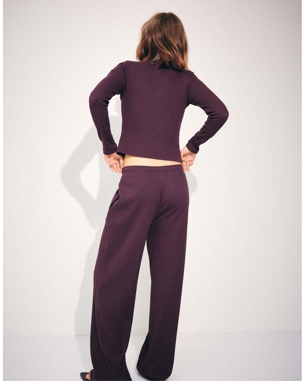 Stradivarius Purple Petite Soft-touch Ribbed Trousers