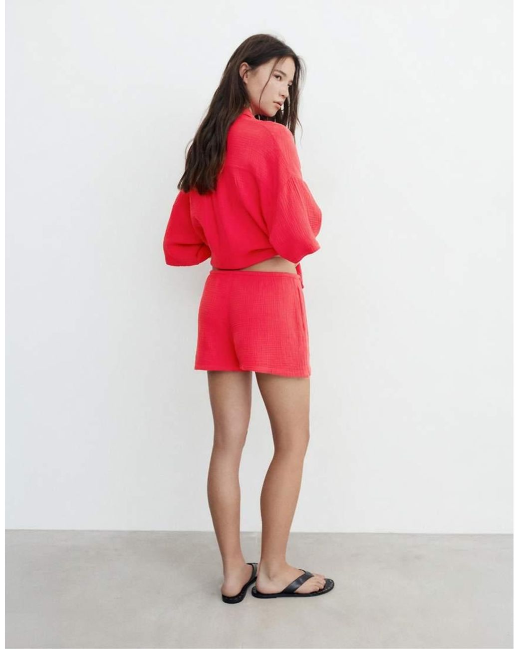 Pull&Bear Red Textu Cotton Shorts