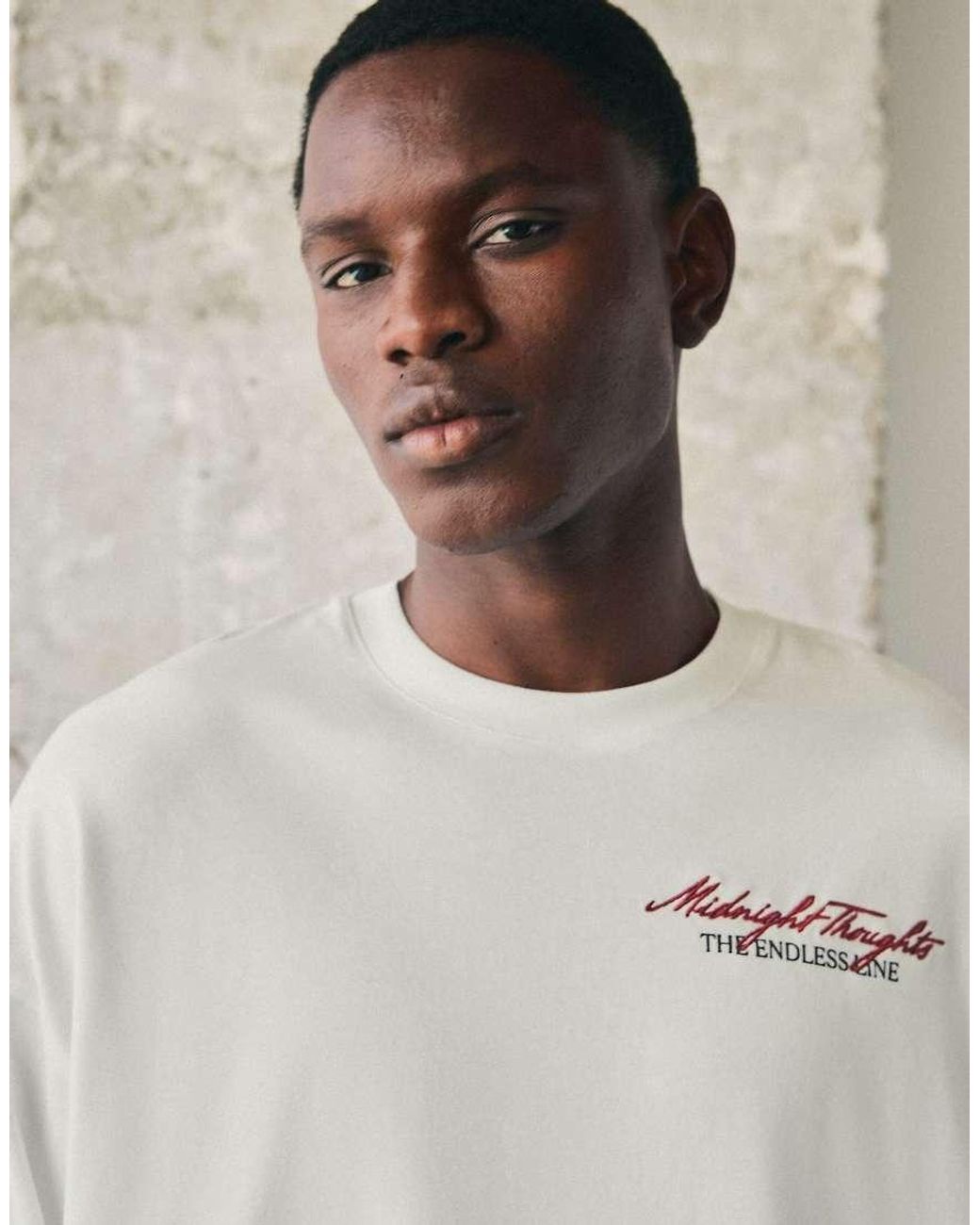 Bershka Gray Long Sleeve Print T-shirt for men