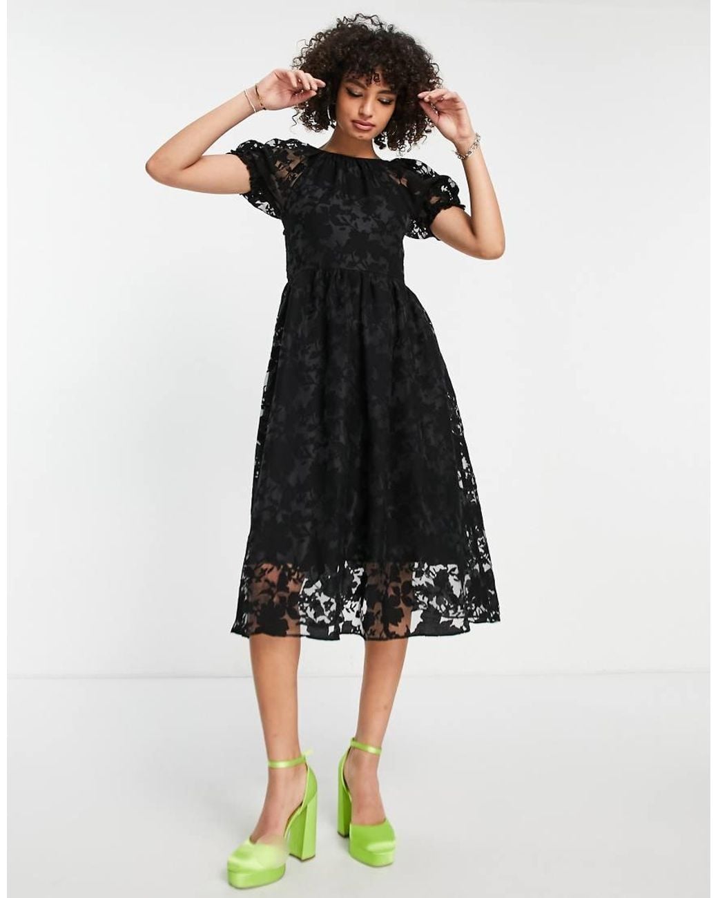 TOPSHOP Black Premium Textured Midi Dress