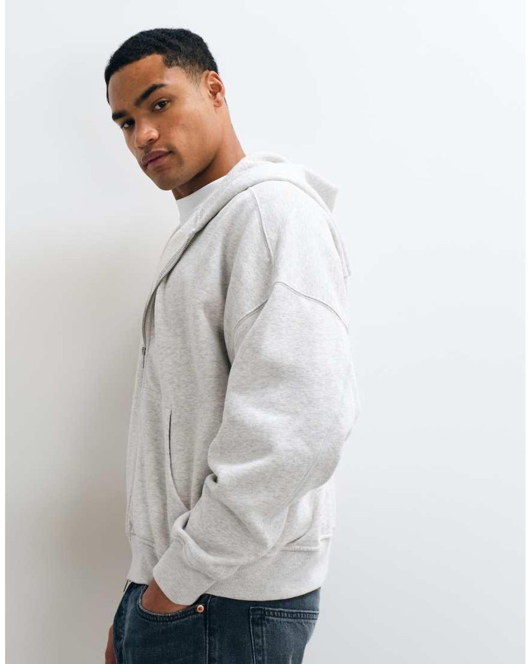 Abercrombie & Fitch Gray Essential Zip Up Hoodie for men