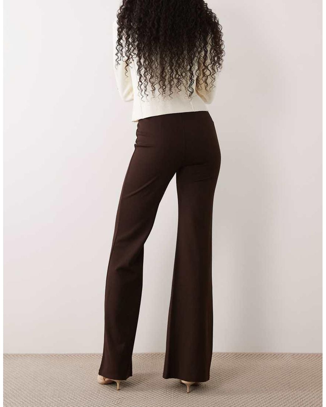 Mango Brown Pleated Front Flared Pants