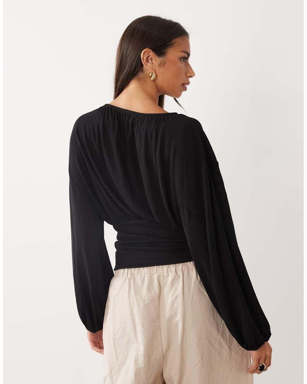 ASOS Black Long Sleeve Top With Cinch Waist Detail