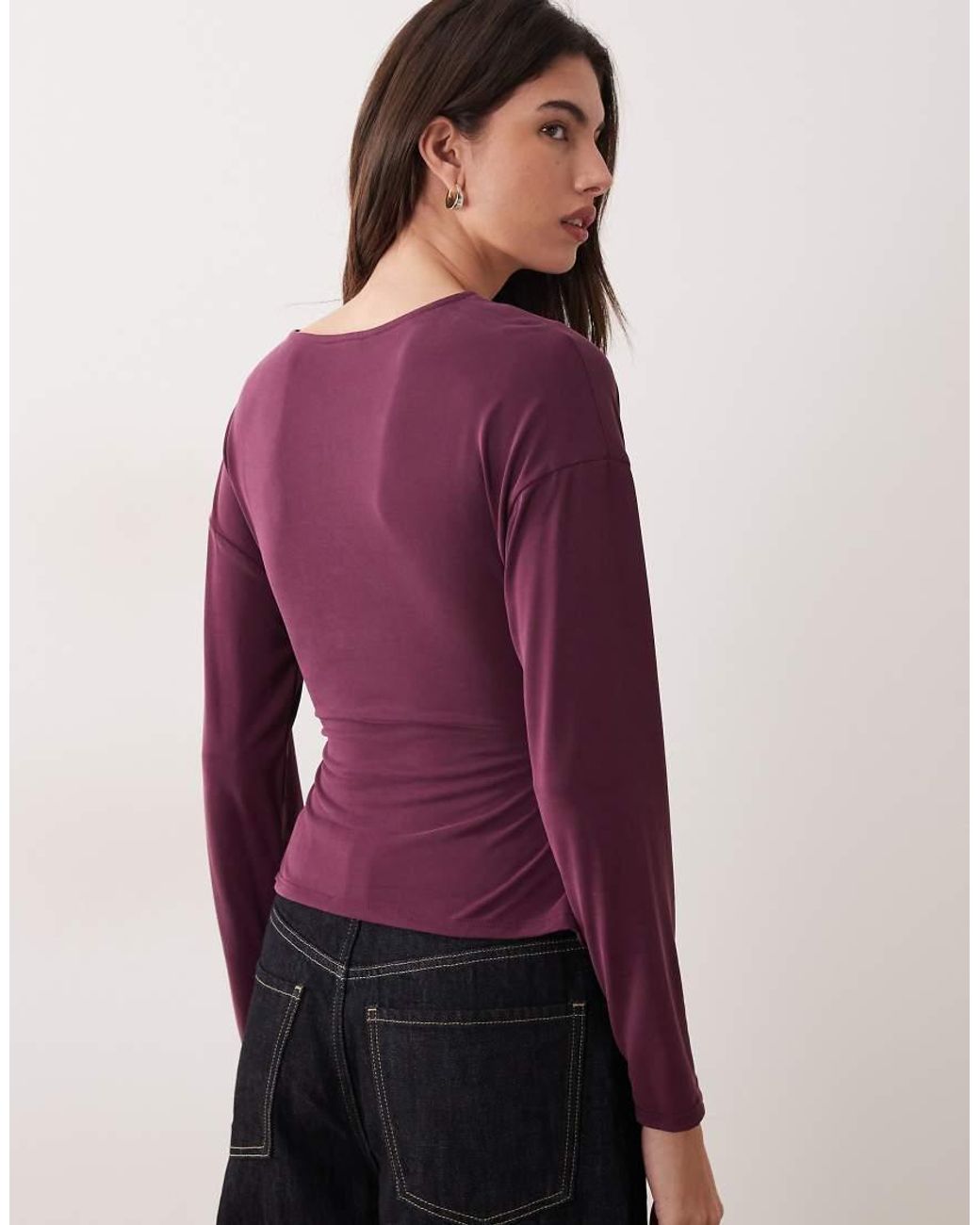 ASOS Purple Modal Wrap Waist Long Sleeve Top