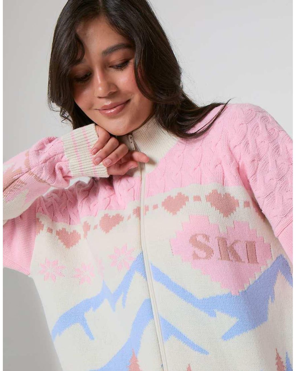Skinnydip London White Apres Ski Zip Through Knitted Jumper