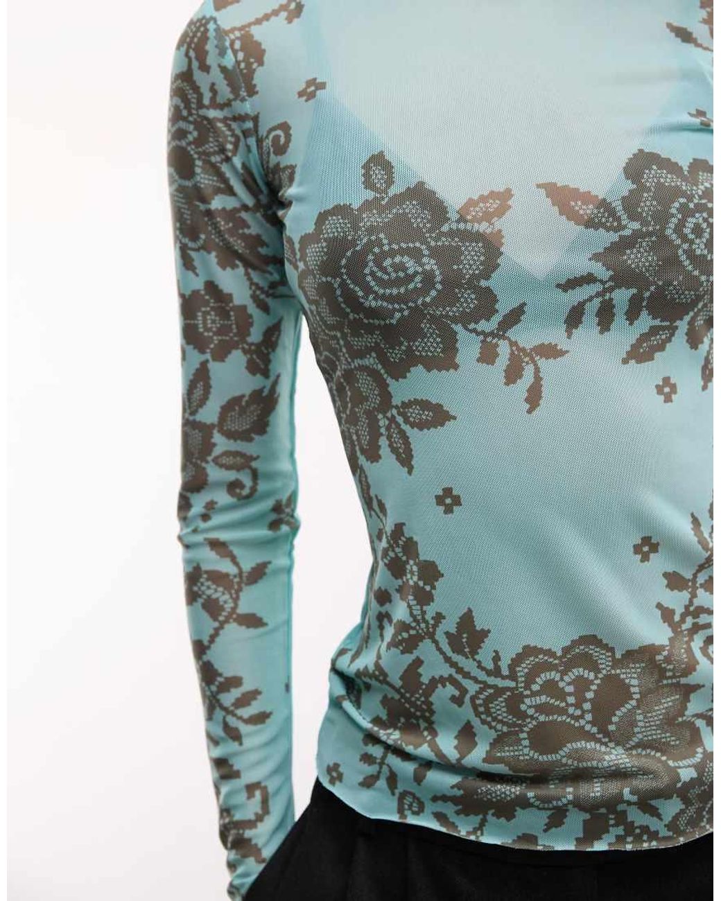 AFRM Blue Kaylee Mesh Crew Neck Long Sleeve Top
