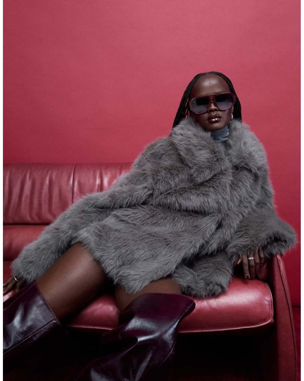 Noisy May Gray Faux Fur Jacket