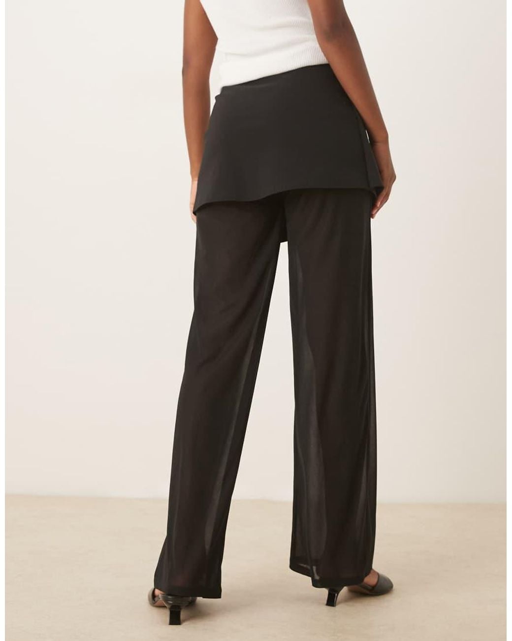 ASOS Brown Mixed Fabric Mesh Trouser With Tie Side Skirt Overlay