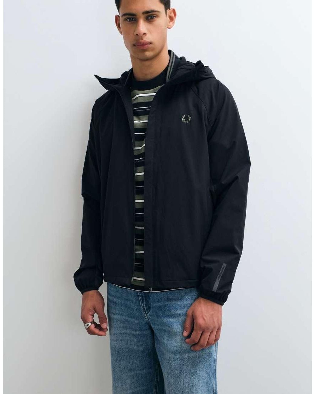 Fred Perry Blue Colour Block Hooded Jacket for men