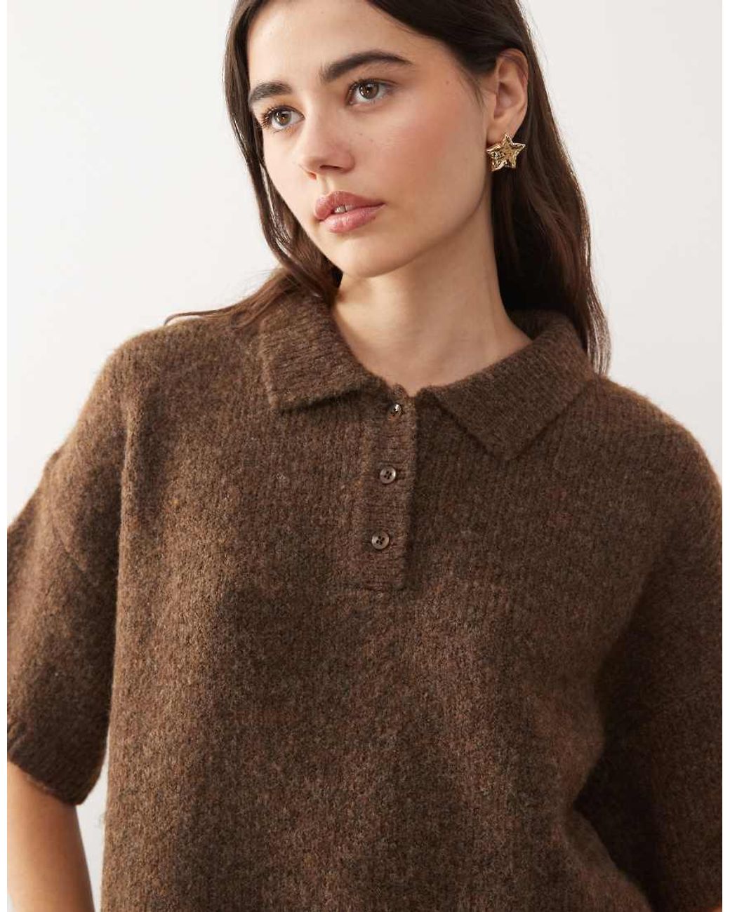 Collusion Brown Knitted Short Sleeve Polo