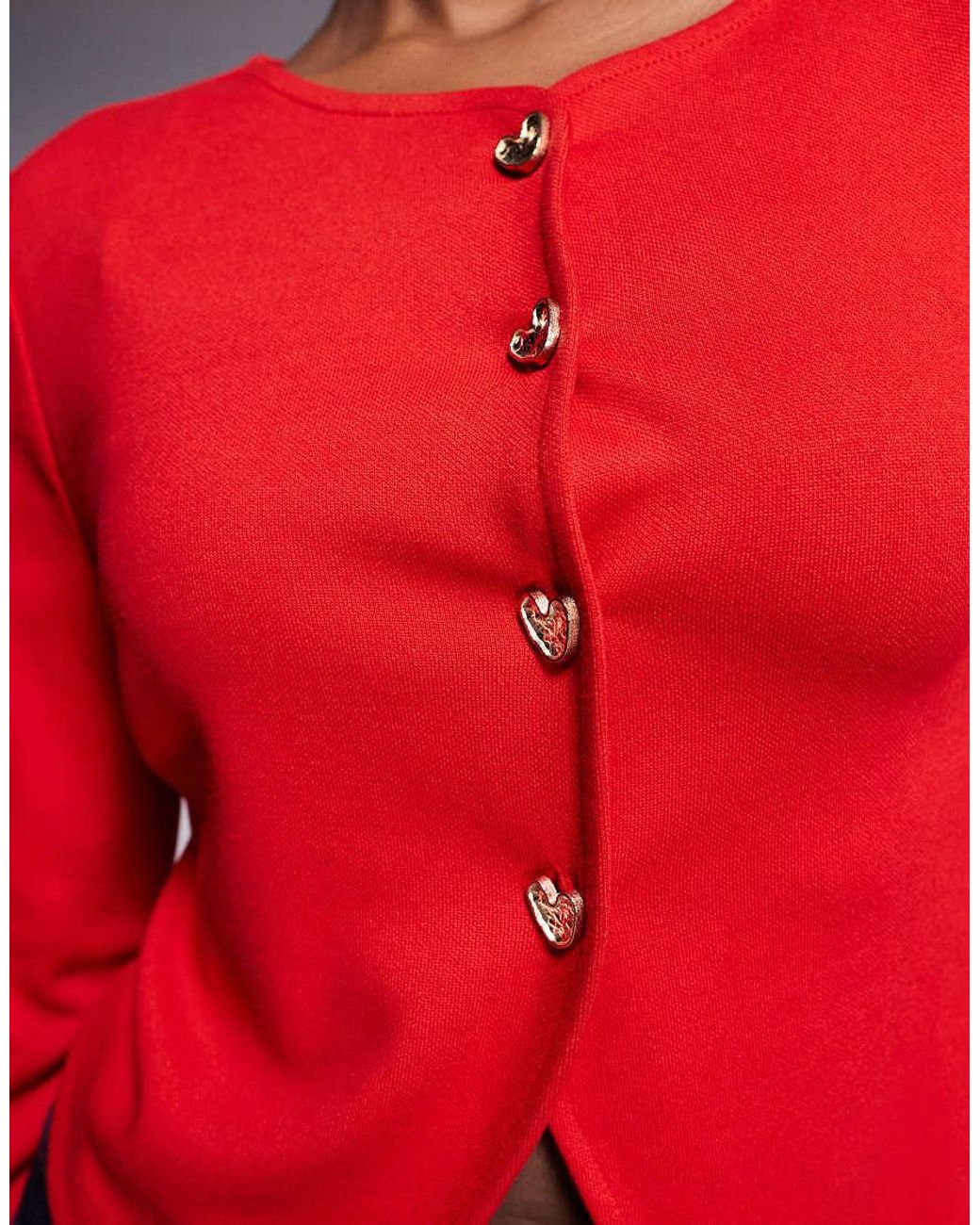 River Island Red Cropped Cardigan With Heart Buttons