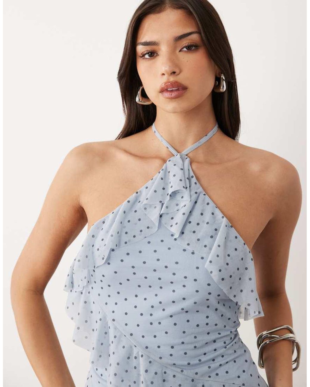 ASOS Blue Co-ord Printed Stretch Chiffon Ruffle Top