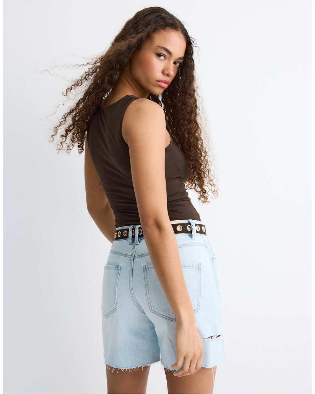 Stradivarius White Polyamide Wide Strap Top