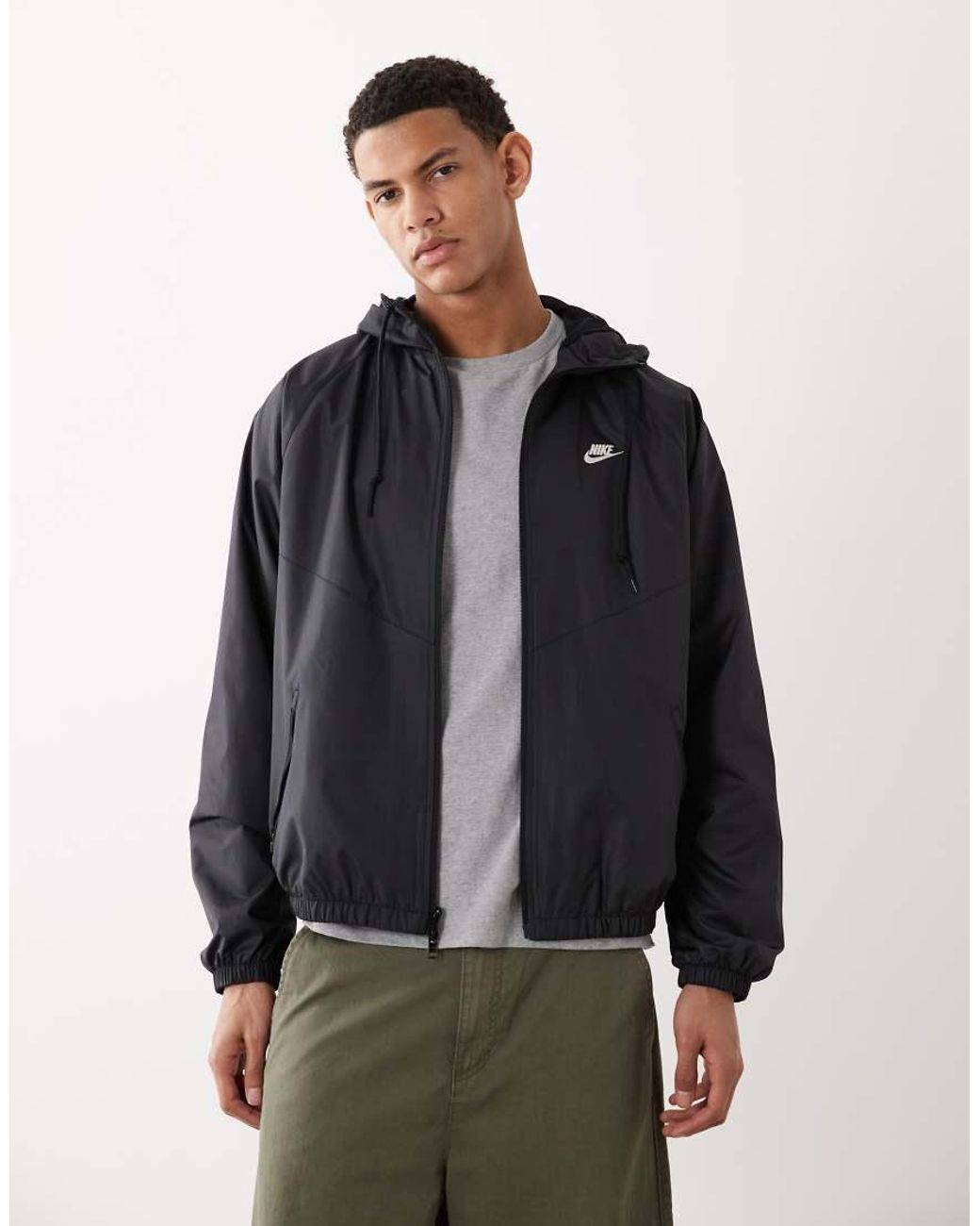 Nike Gray Windrunner Zip Hooded Jacket for men