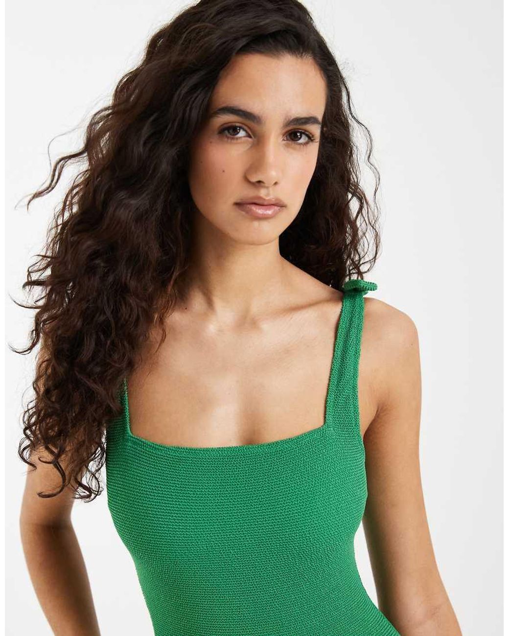 & Other Stories Green Crinkle Swimsuit With Knot Detail