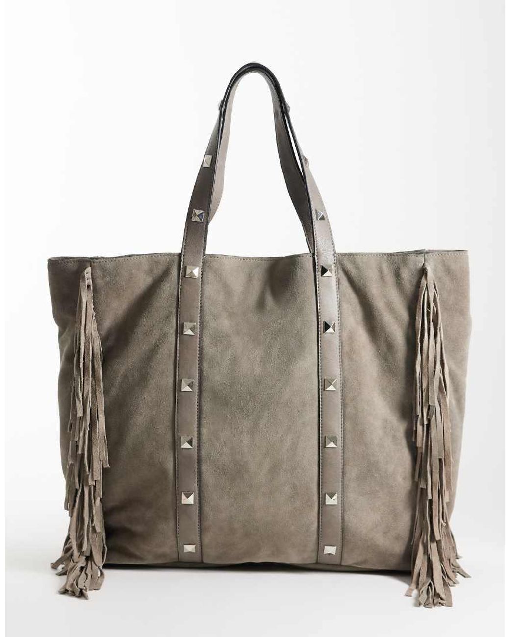 Barney's Originals Natural Boho Fringe Suede Tote Bag