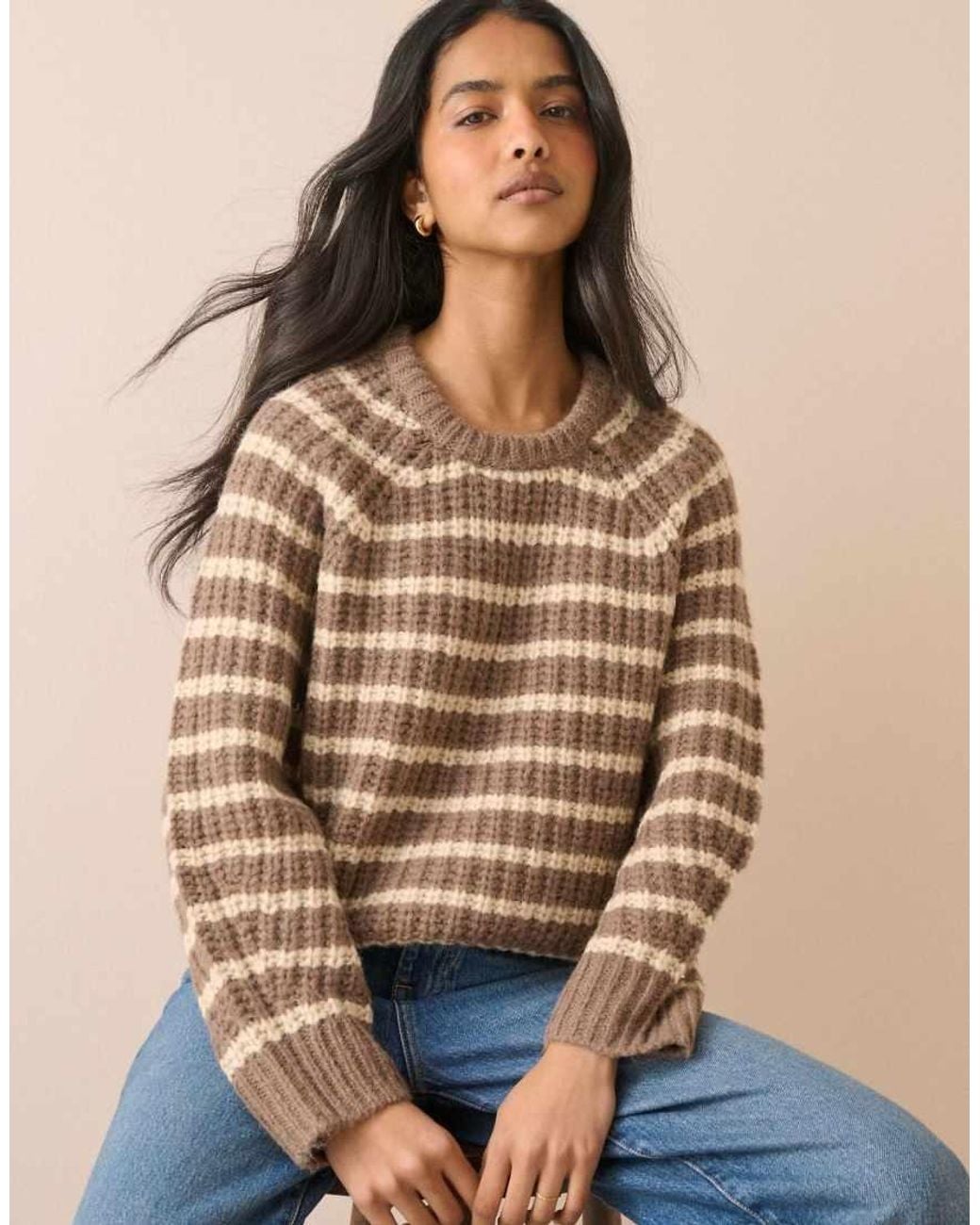 Nobody's Child Natural Striped Chunky Knit Jumper