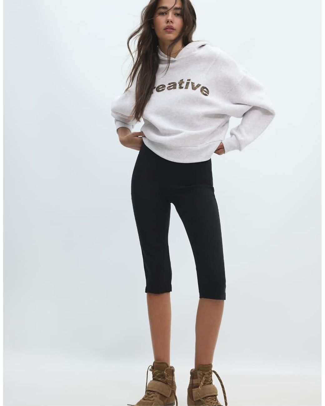 Stradivarius Gray Printed Text Hoodie