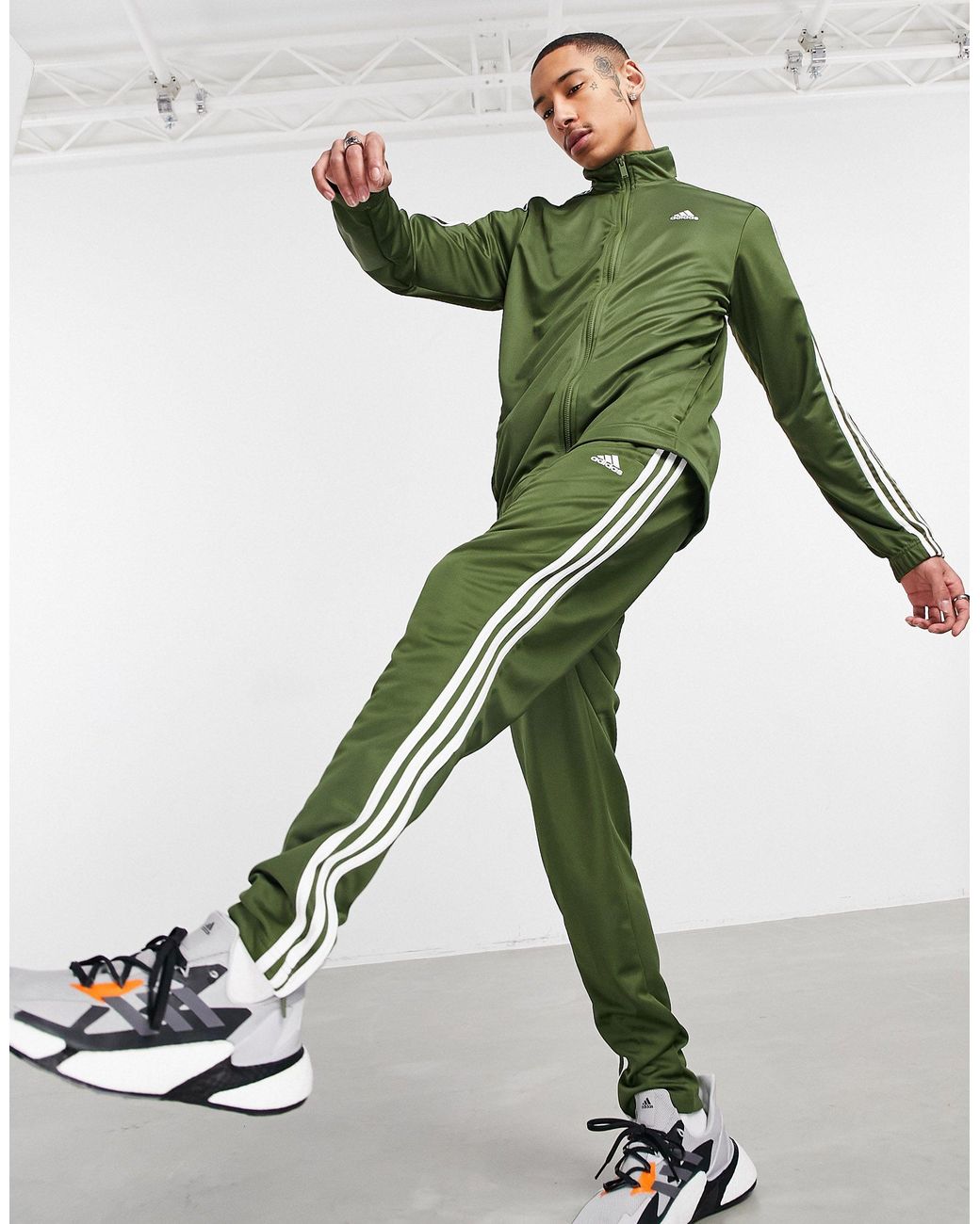 adidas Originals Adidas Training 3 Stripe Tiro Tracksuit in Green for Men |  Lyst Australia