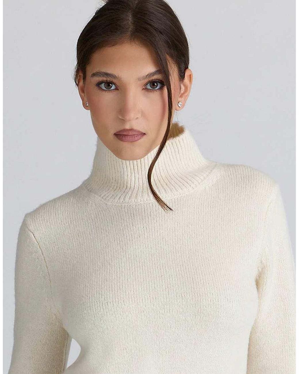 House Of Cb White Skye Ivory Merino Wool Roll Neck Sweater