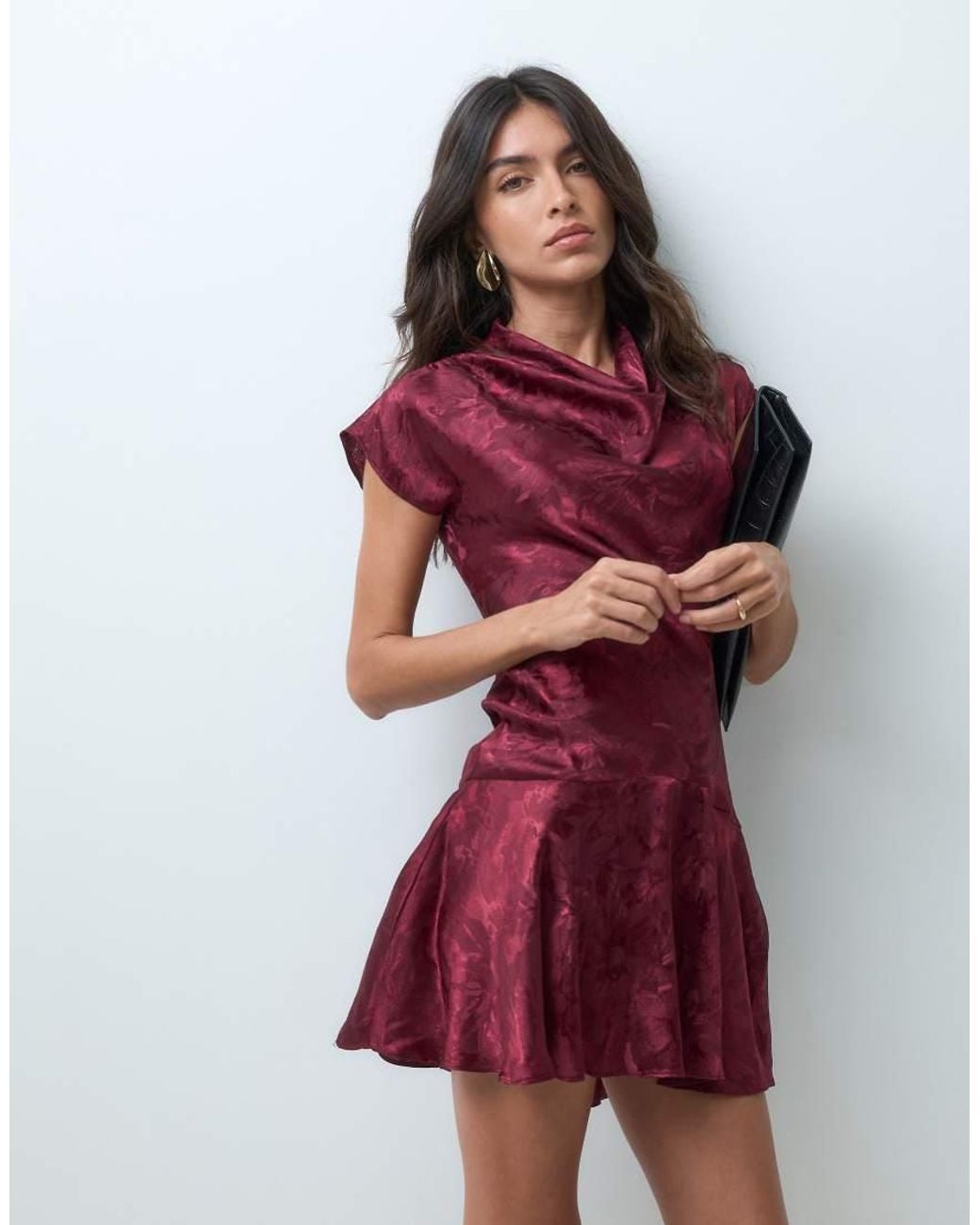New Look Red Jaquard Satin Skater Mini Dress