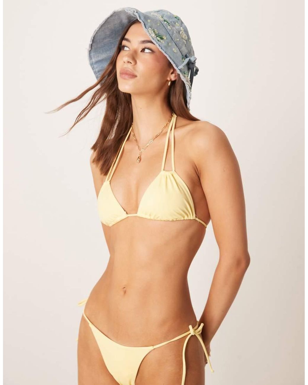 Free Society Natural Double Strap Triangle Bikini Top