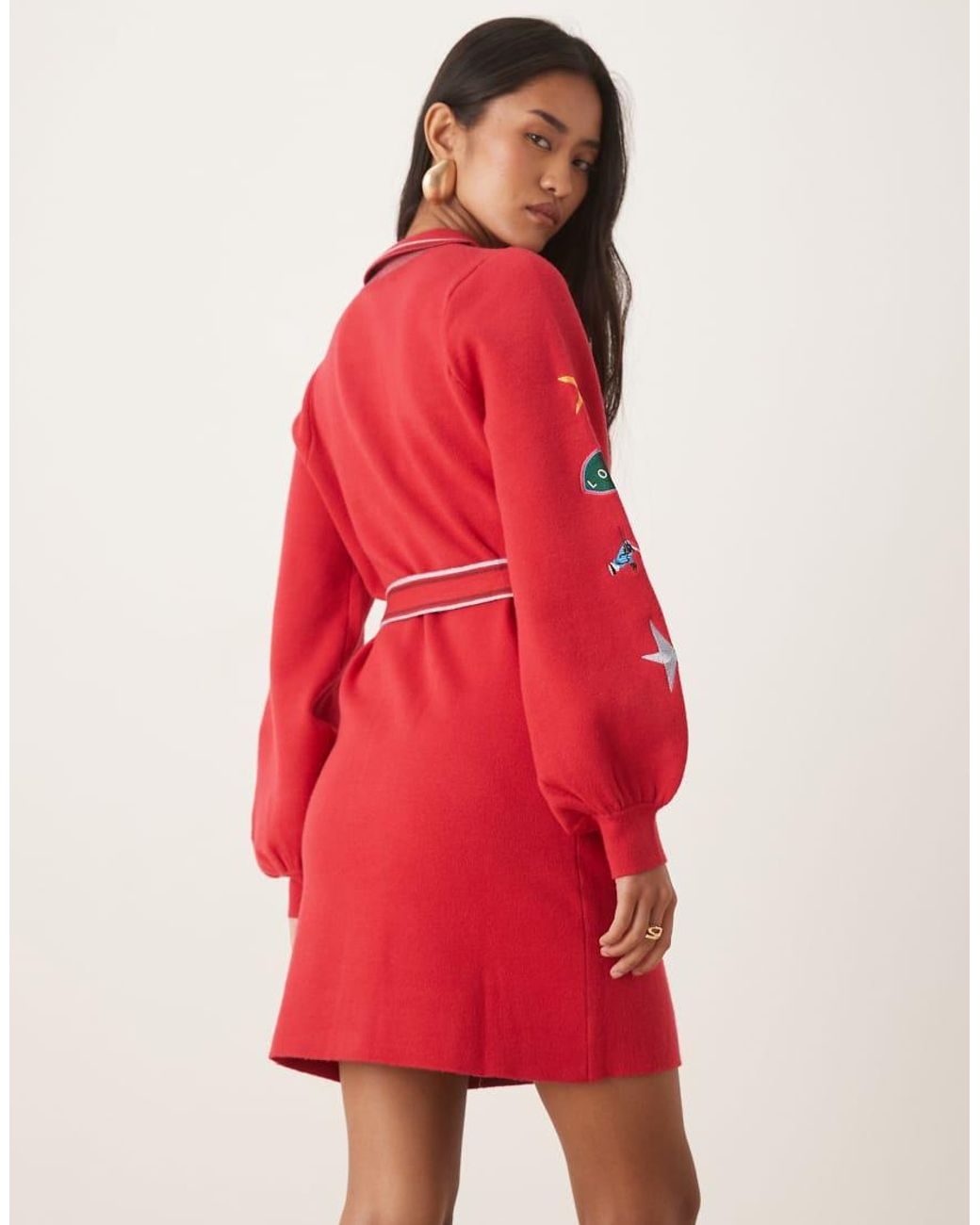 Never Fully Dressed Red Ski Motif Knit Cardigan Mini Dress