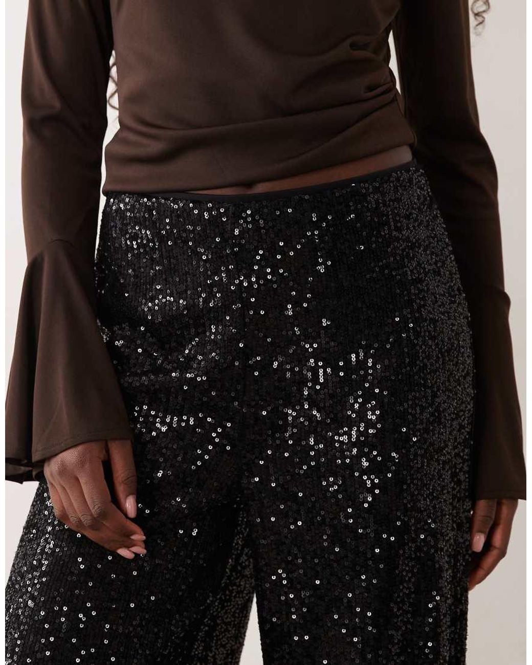 ASOS Black Allover Sequin Wide Leg Trousers