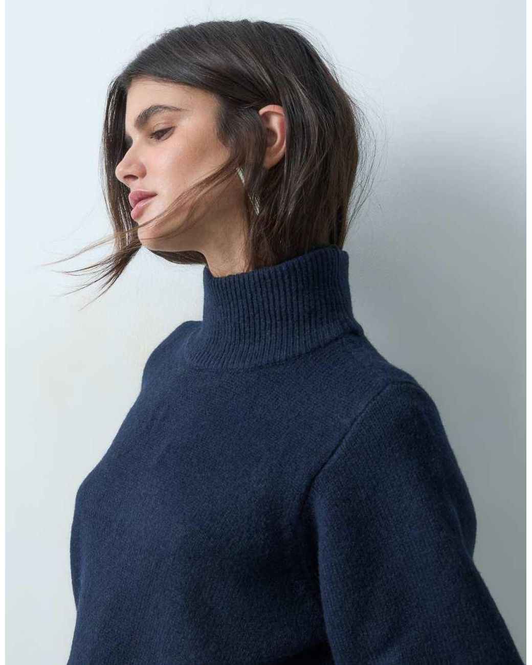 ASOS Blue Waisted High Neck Jumper With Wool