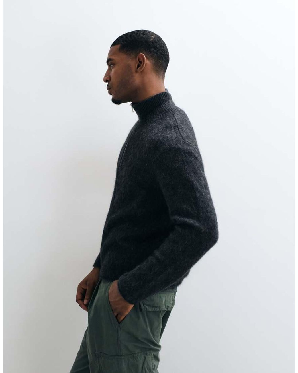 Weekday Blue Premium Alpaca And Wool Blend Zip Cardigan for men