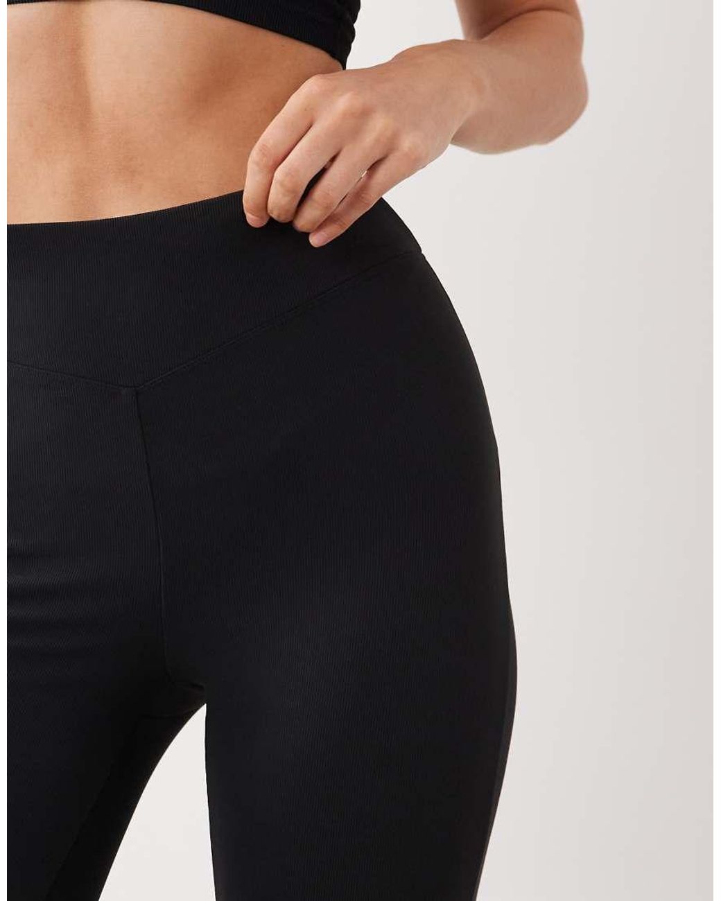 4505 White Micro Rib High Waist Slim Kick Yoga Legging With Side Split