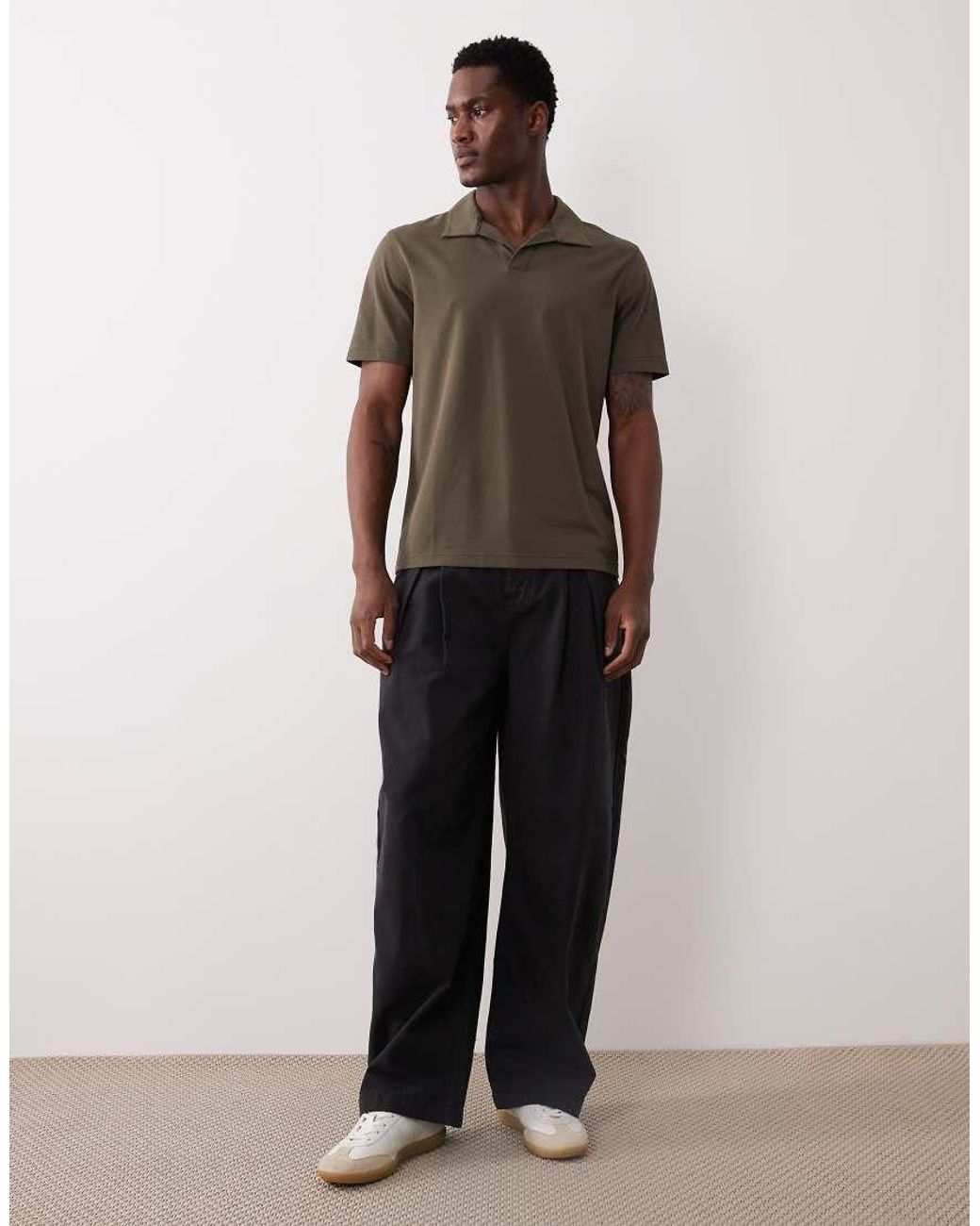 Mango Brown Short Sleeve Revere Collar Polo Top for men