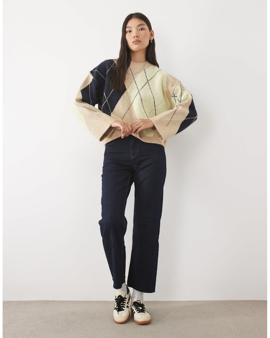 ASOS Natural Pullover mit argyle-muster