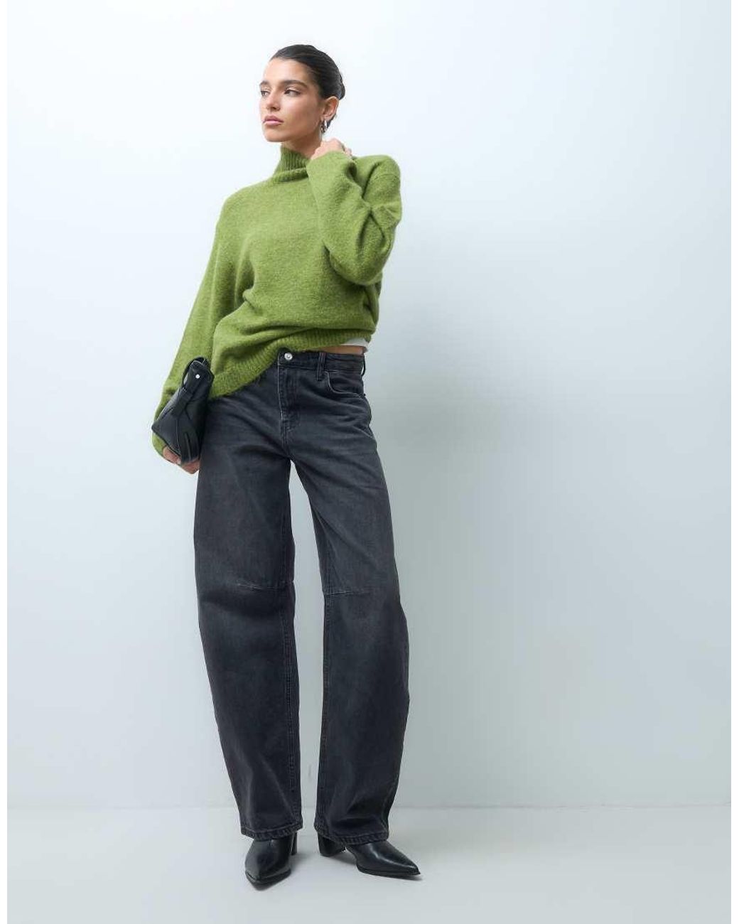 Gina Tricot Green Funnel Neck Knitted Wool Alpaca Mix Jumper