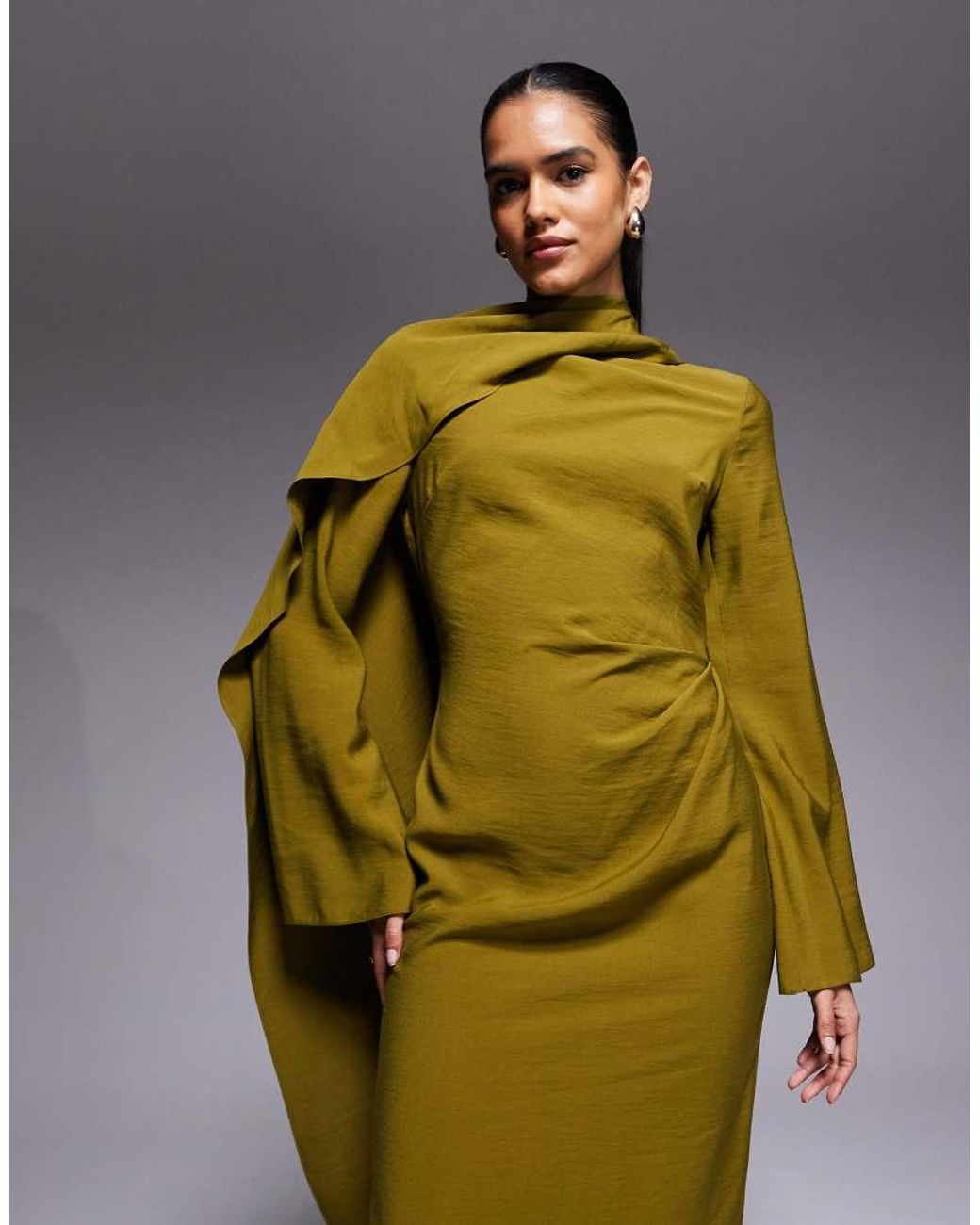 ASOS Yellow Long Sleeved Scarf Detail Maxi Dress