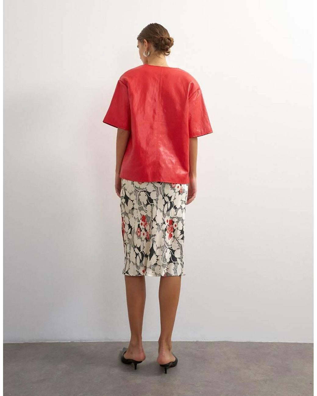 TOPSHOP Red Jacquard 90S Length Skirt