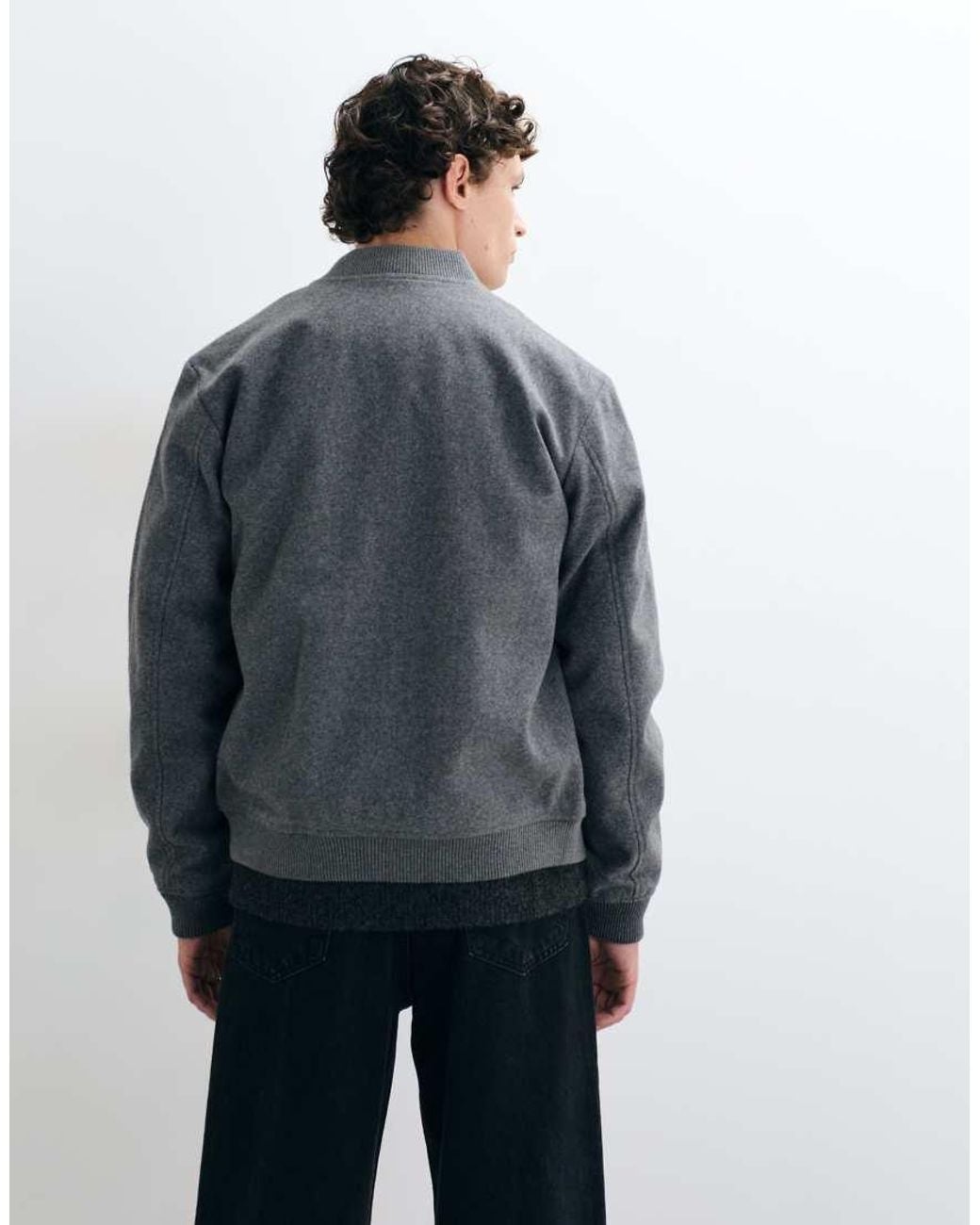 Jack & Jones Blue Wool Look Bomber Jacket for men